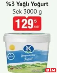 SEK %3 YAĞLI YOĞURT 3000 G fiyat ve kampanya bilgisi